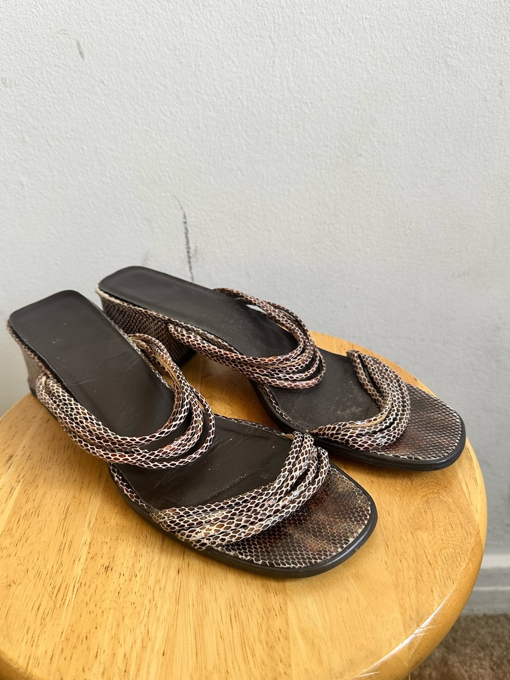 Y2k Snakeskin Leather Strappy Sandals.